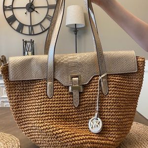 Michael Kors Straw & Leather Handbag